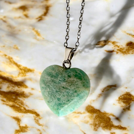 Silberne Halskette mit facettiertem Edelsteinherz - Anhänger; Amazonit - CrystalScents