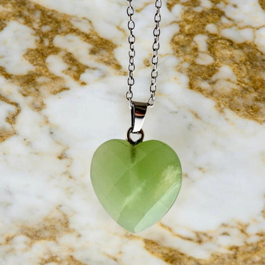 Silberne Halskette mit facettiertem Edelsteinherz - Anhänger; Aventurin - CrystalScents