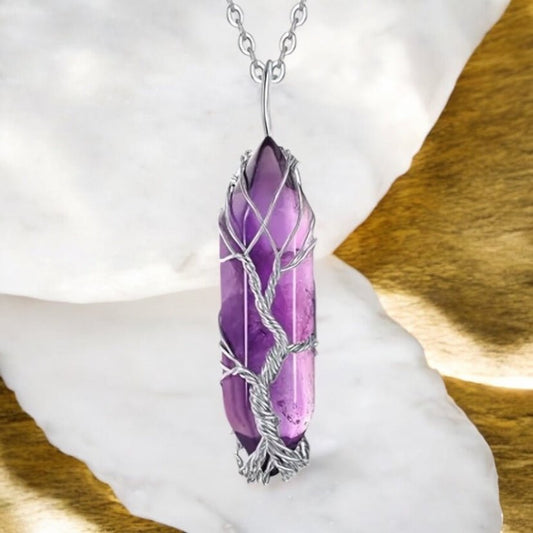 Silberne Halskette mit silberverziertem Amethyst Doppelender - CrystalScents