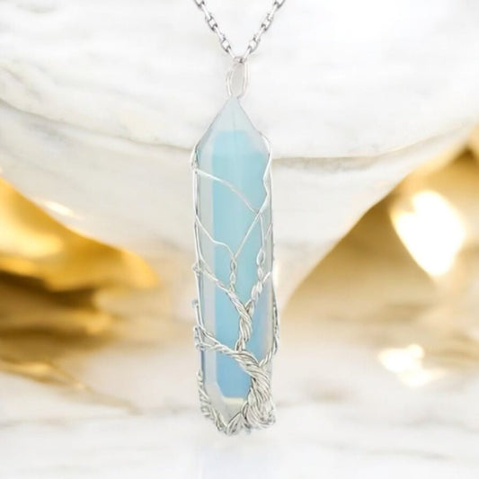 Silberne Halskette mit silberverziertem Opalit Doppelender - CrystalScents