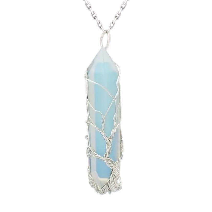 Silberne Halskette mit silberverziertem Opalit Doppelender - CrystalScents
