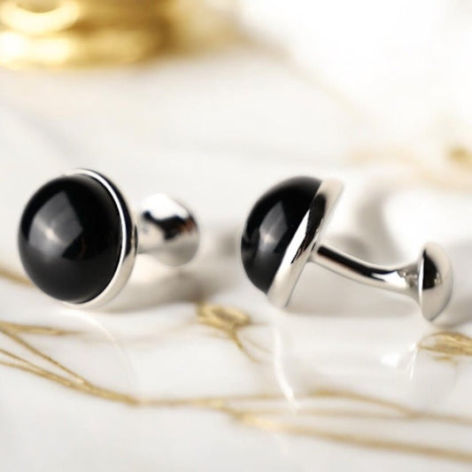 Silberne Manschettenknöpfe Obsidian - CrystalScents