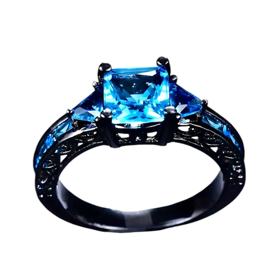 Silberner Ring mit funkelnden quadratischen Zirkonia; Blau - CrystalScents