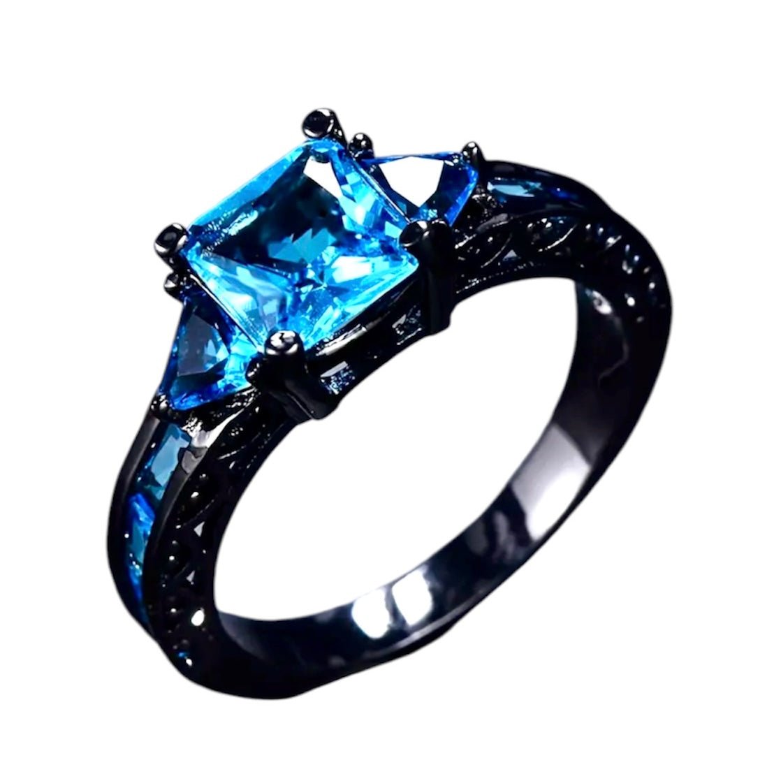 Silberner Ring mit funkelnden quadratischen Zirkonia; Blau - CrystalScents
