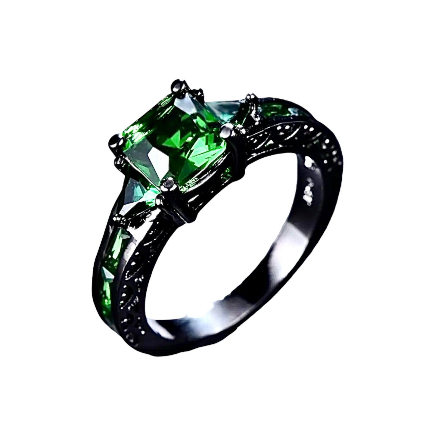 Silberner Ring mit funkelnden quadratischen Zirkonia; Grün - CrystalScents