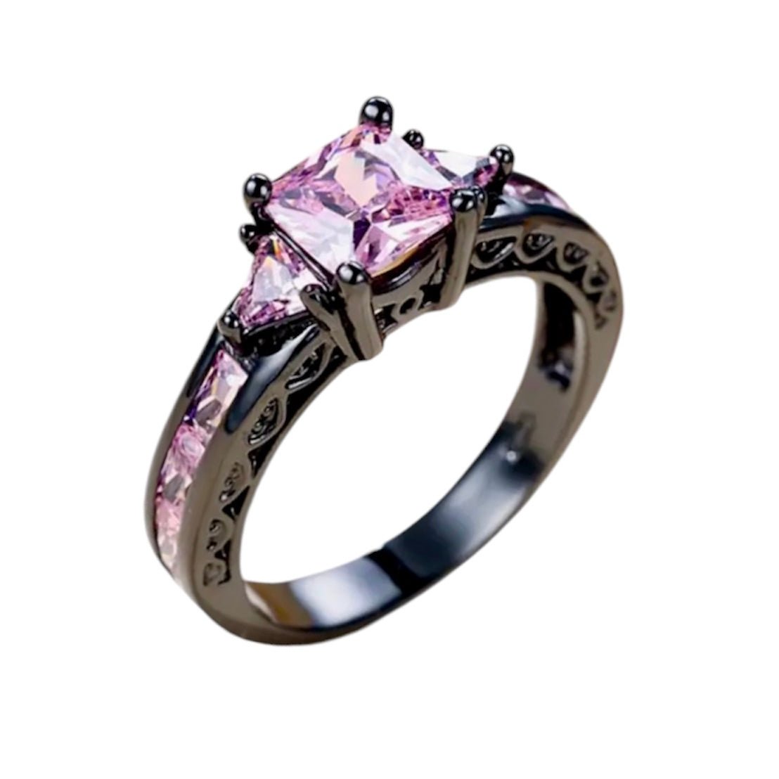 Silberner Ring mit funkelnden quadratischen Zirkonia; Rosa - CrystalScents