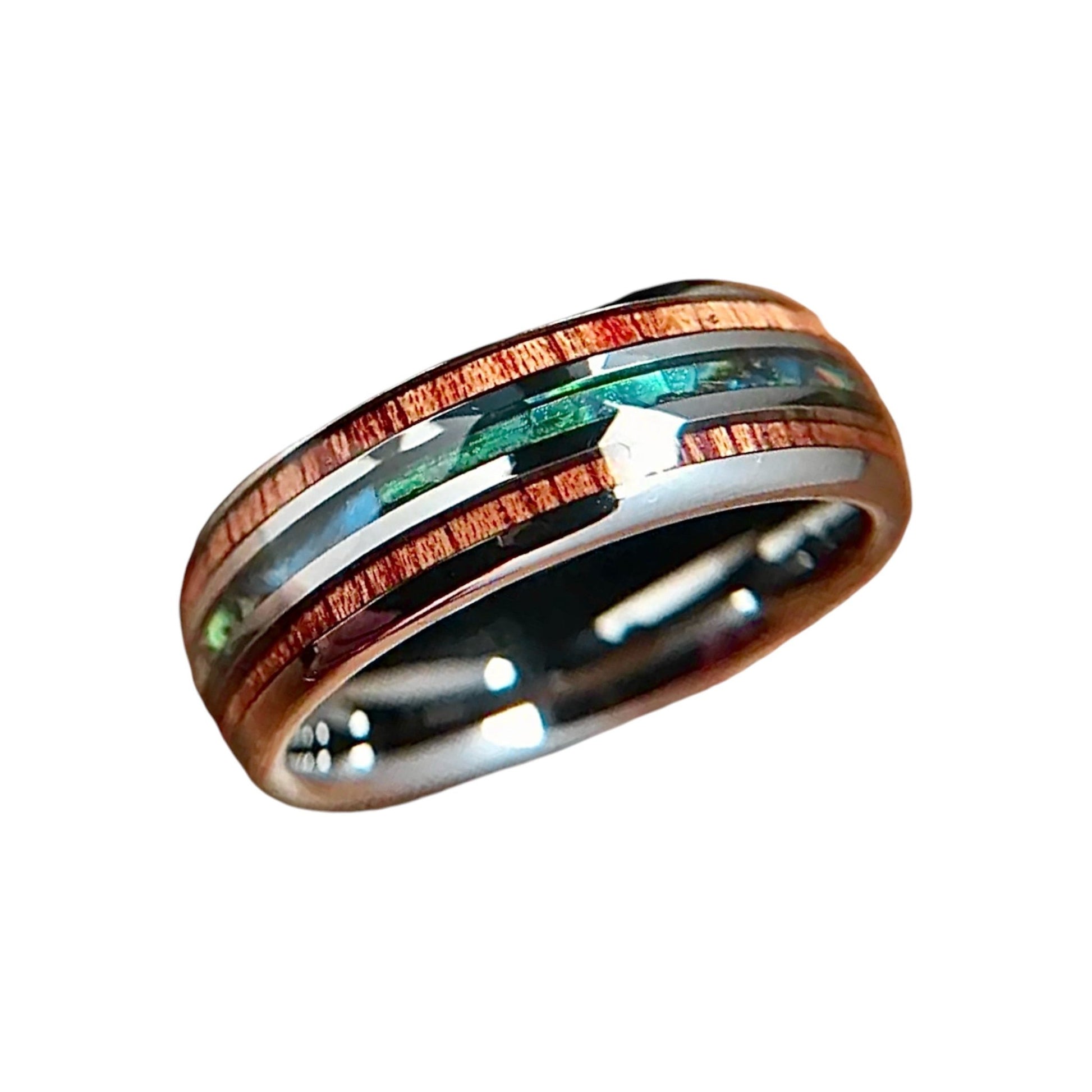 Silberner Ring mit Holzmaserung und Blau - CrystalScents