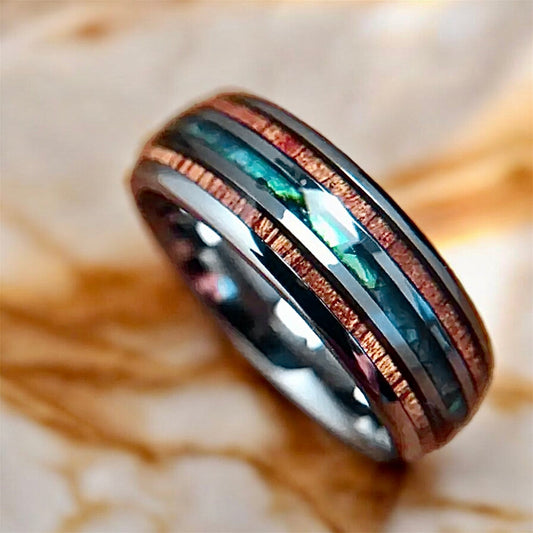 Silberner Ring mit Holzmaserung und Blau - CrystalScents
