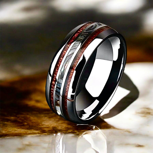 Silberner Ring mit Holzmaserung und Schwarz - CrystalScents