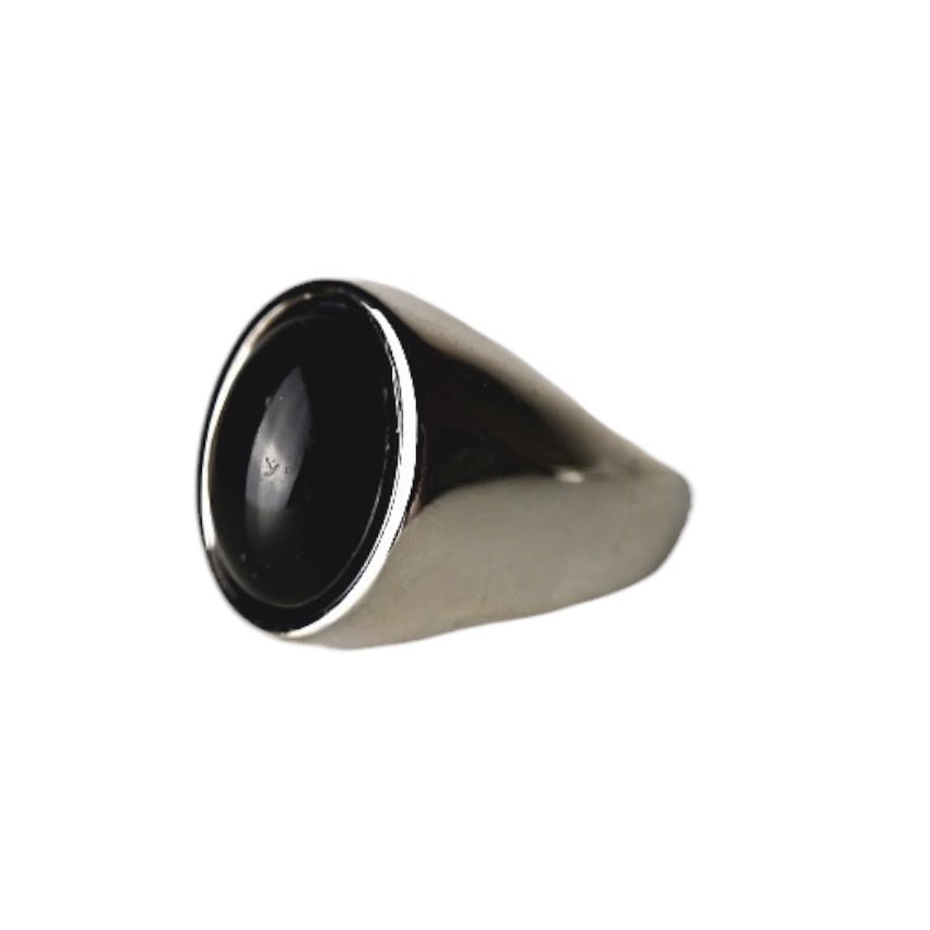 Silberner Ring mit ovalem großem Onyx - CrystalScents