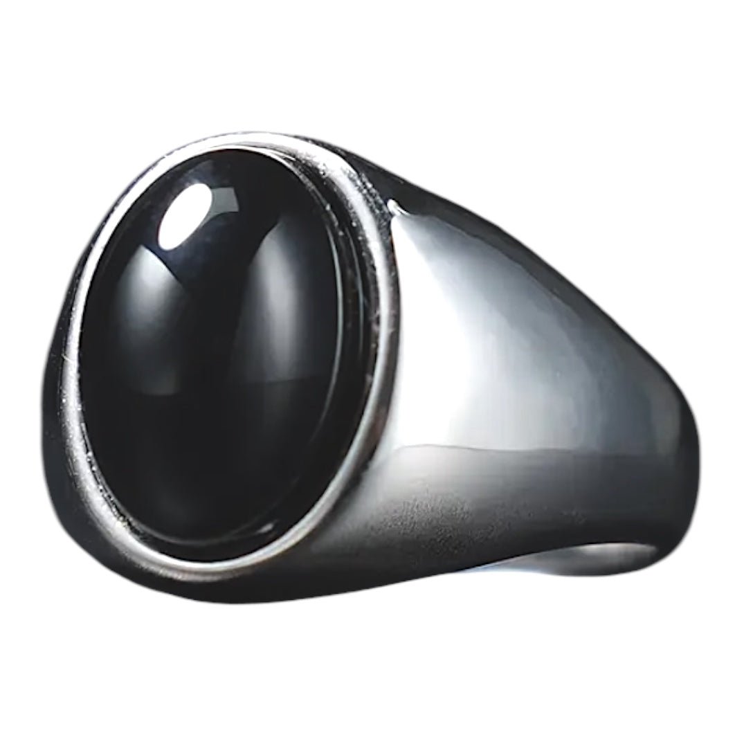 Silberner Ring mit ovalem großem Onyx - CrystalScents