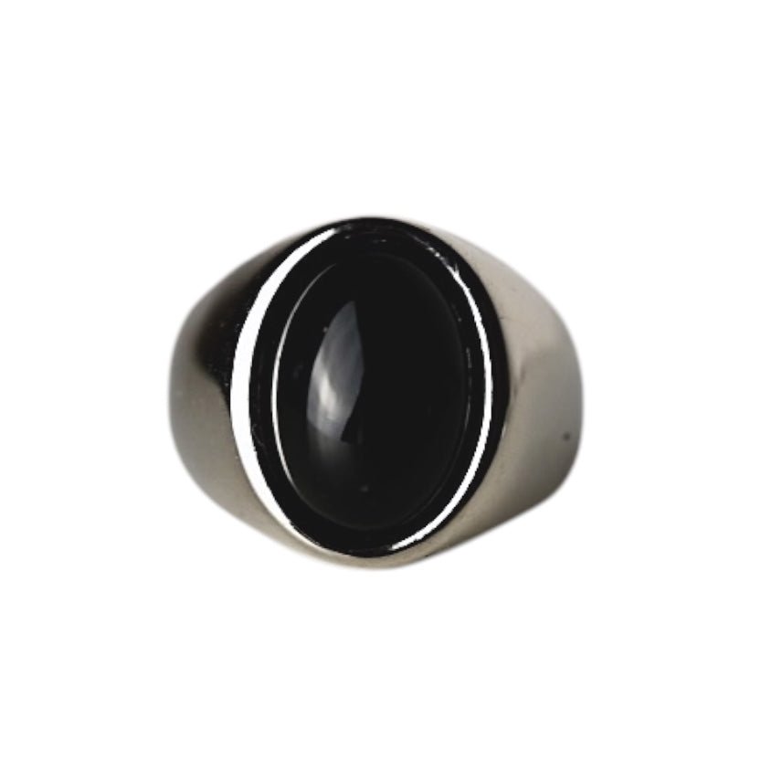Silberner Ring mit ovalem großem Onyx - CrystalScents