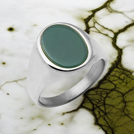 Silberner Ring mit ovalem grünen Onyx - CrystalScents
