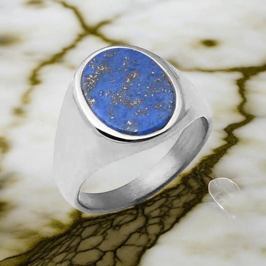 Silberner Ring mit ovalem Lapislazuli - CrystalScents