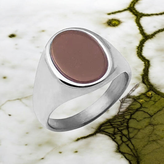 Silberner Ring mit ovalem roten Onyx - CrystalScents