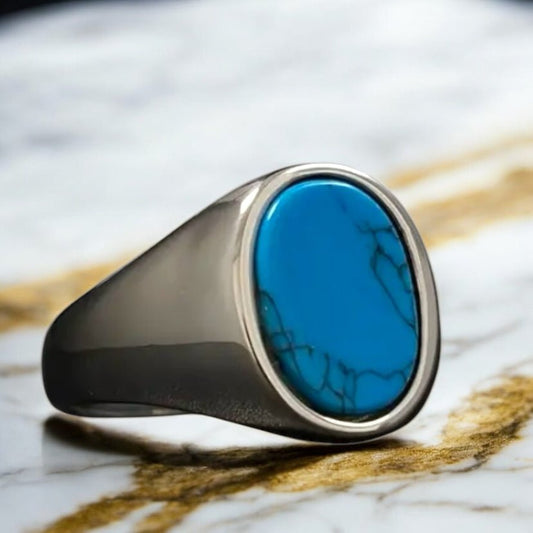 Silberner Ring mit ovalem Türkis - CrystalScents