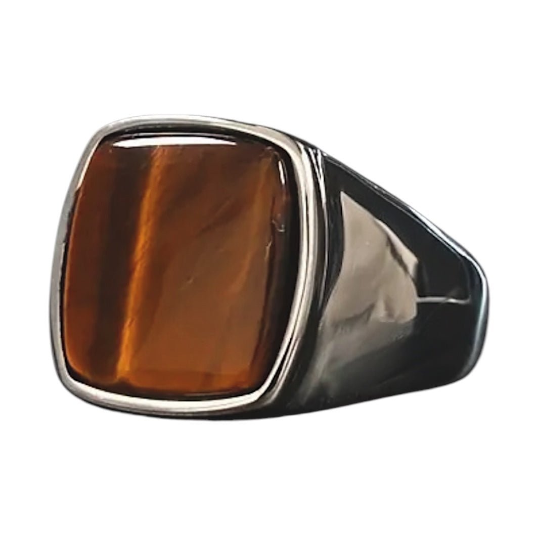 Silberner Ring mit quadratischem großem Tigerauge - CrystalScents