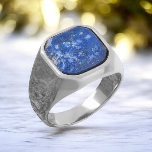 Silberner Ring mit quadratischem Lapislazuli - CrystalScents