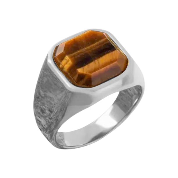 Silberner Ring mit quadratischem Tigerauge - CrystalScents