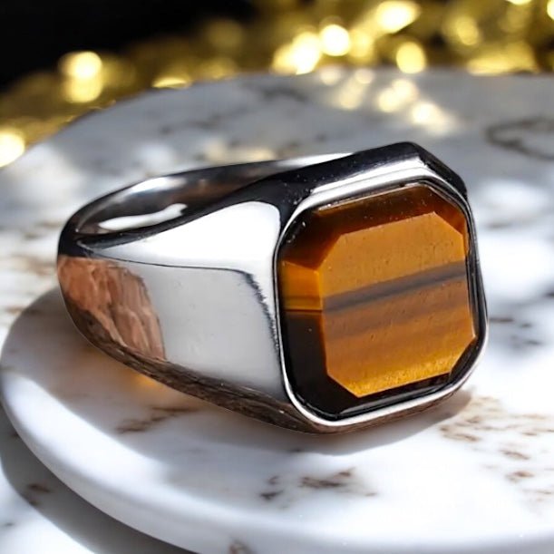 Silberner Ring mit quadratischem Tigerauge - CrystalScents