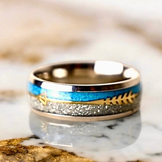 Silberner Ring „Pfeil“ mit hellblau; Goldener Pfeil - CrystalScents