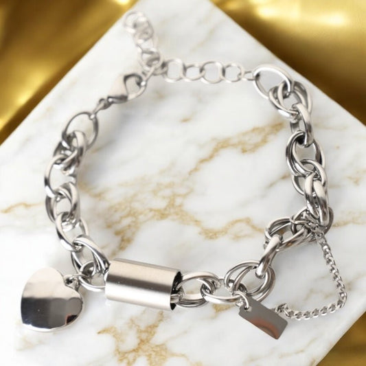 Silbernes grobes Armband mit Herz - CrystalScents