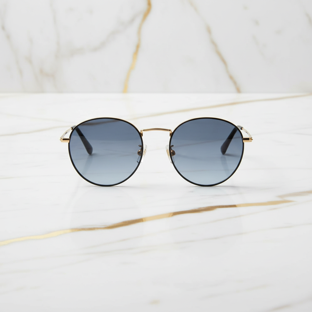 Sonnenbrille auf weiß-goldenem Marmor