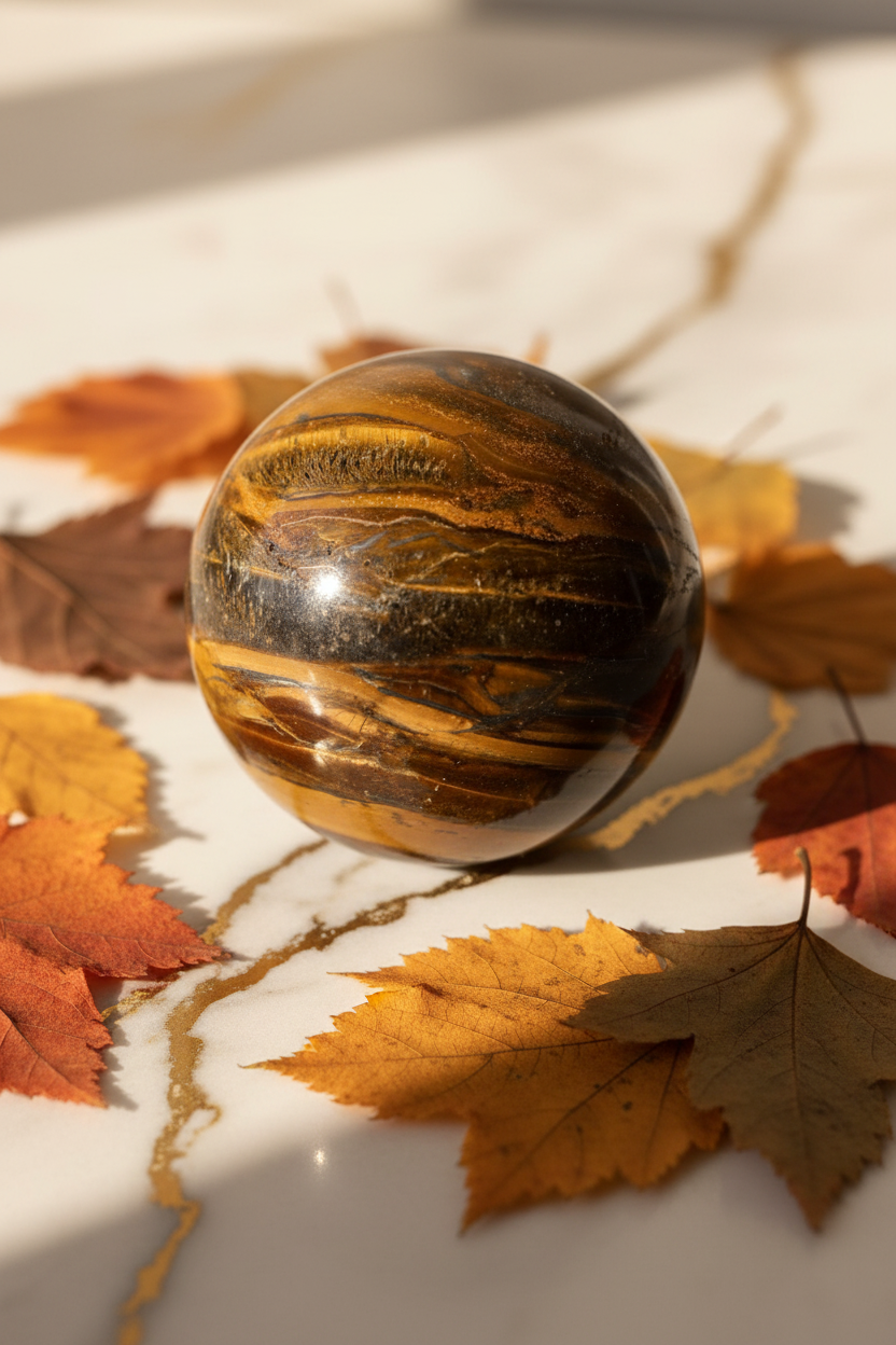 Tigerauge Kugel Laub