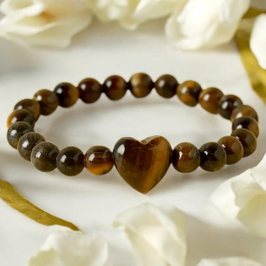 Tigerauge Kugelarmband mit Herz - CrystalScents