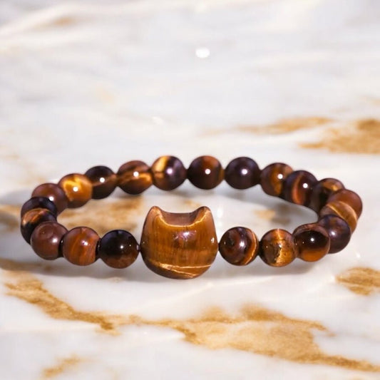 Tigerauge Kugelarmband mit Katze - CrystalScents