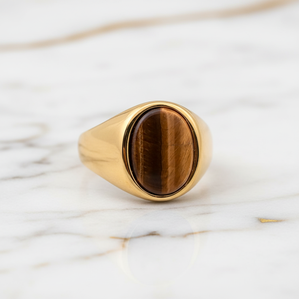 Tigerauge Ring Gold Oval