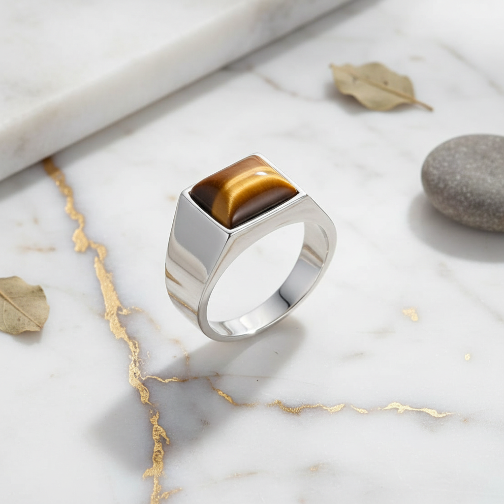 Tigerauge Ring Silber - Natürlich