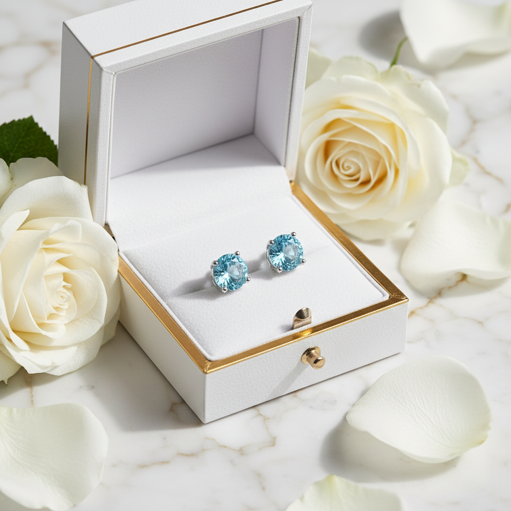Topas Ohrstecker in Box mit Rosen 2