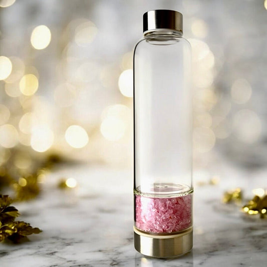 Trinkflasche Silber mit Rosenquarz - CrystalScents