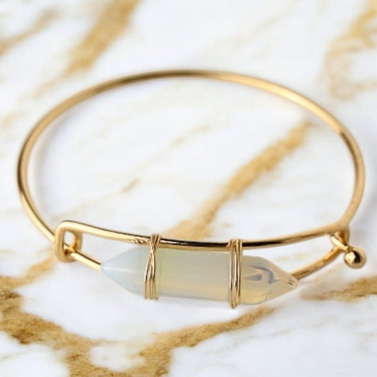 Verschließbarer goldener Armreif mit Opalit - Doppelender - CrystalScents