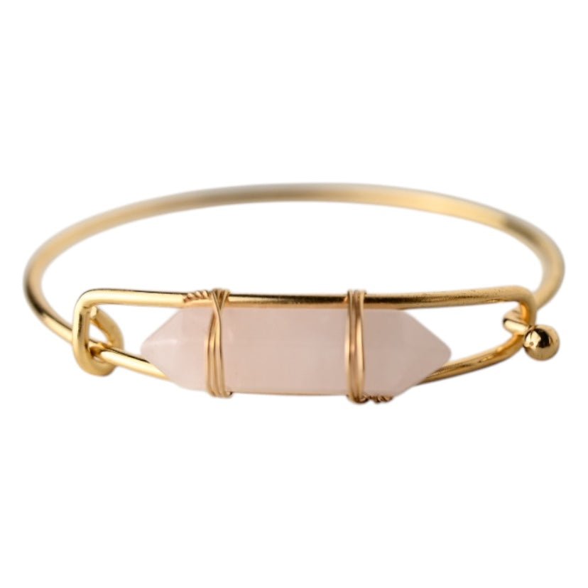 Verschließbarer goldener Armreif mit Rosenquarz - Doppelend - CrystalScents