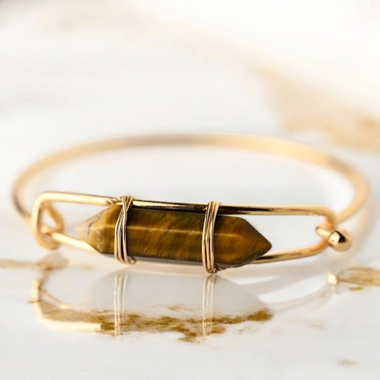 Verschließbarer goldener Armreif mit Tigeraugen - Doppelender - CrystalScents