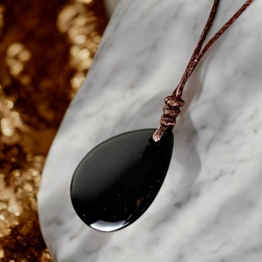 Verstellbare Halskette mit tropfenförmigem Obsidian - CrystalScents