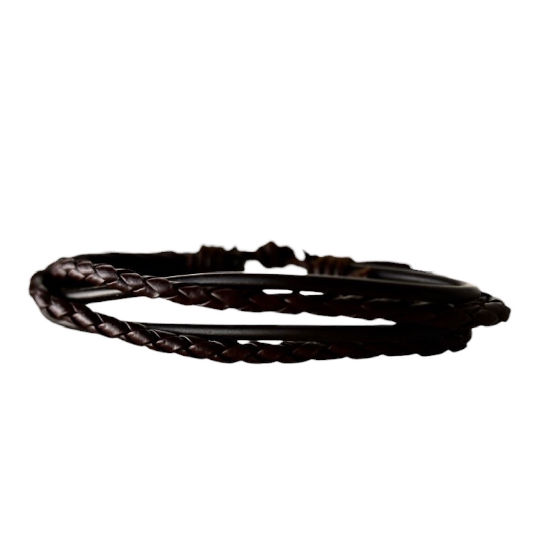Verstellbares dunkelbraunes Lederarmband mit geflochtenen Strängen - CrystalScents