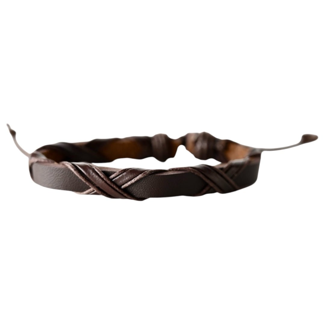 Verstellbares dunkelbraunes Lederarmband mit gekreuzten Schnüren - CrystalScents