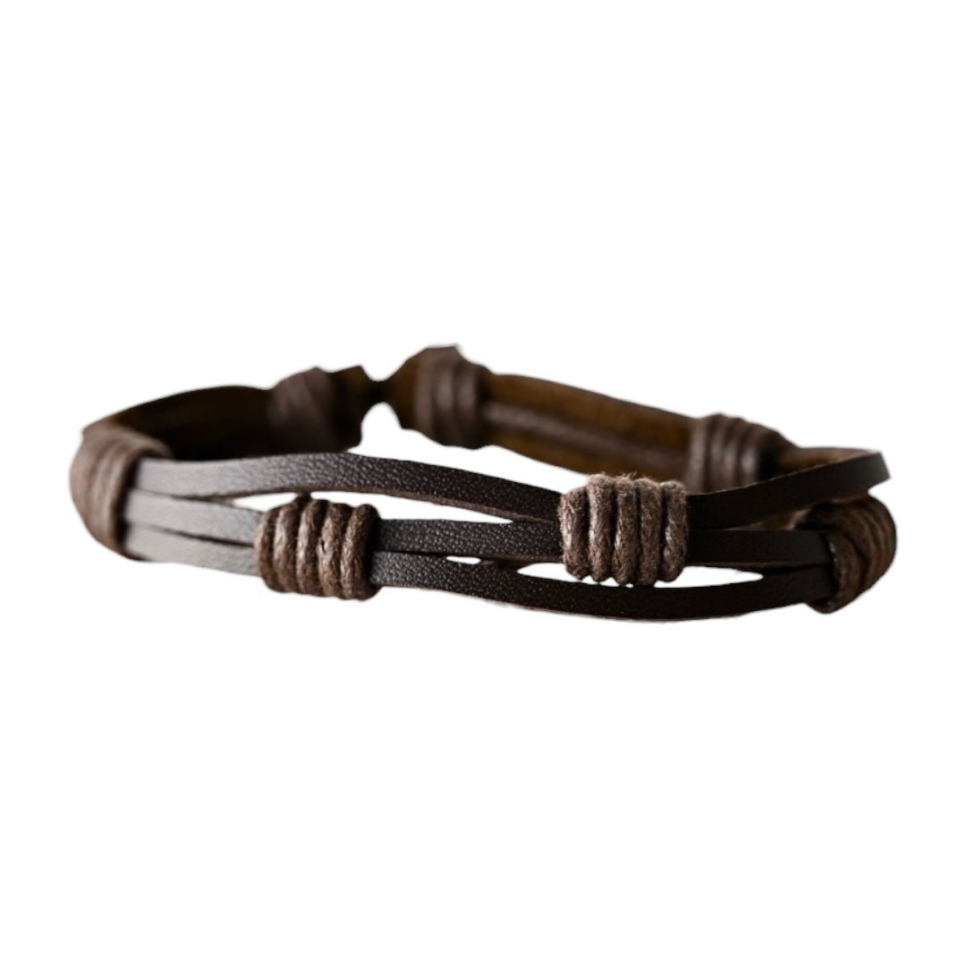 Verstellbares dunkelbraunes Lederarmband mit verbundenen Strängen - CrystalScents