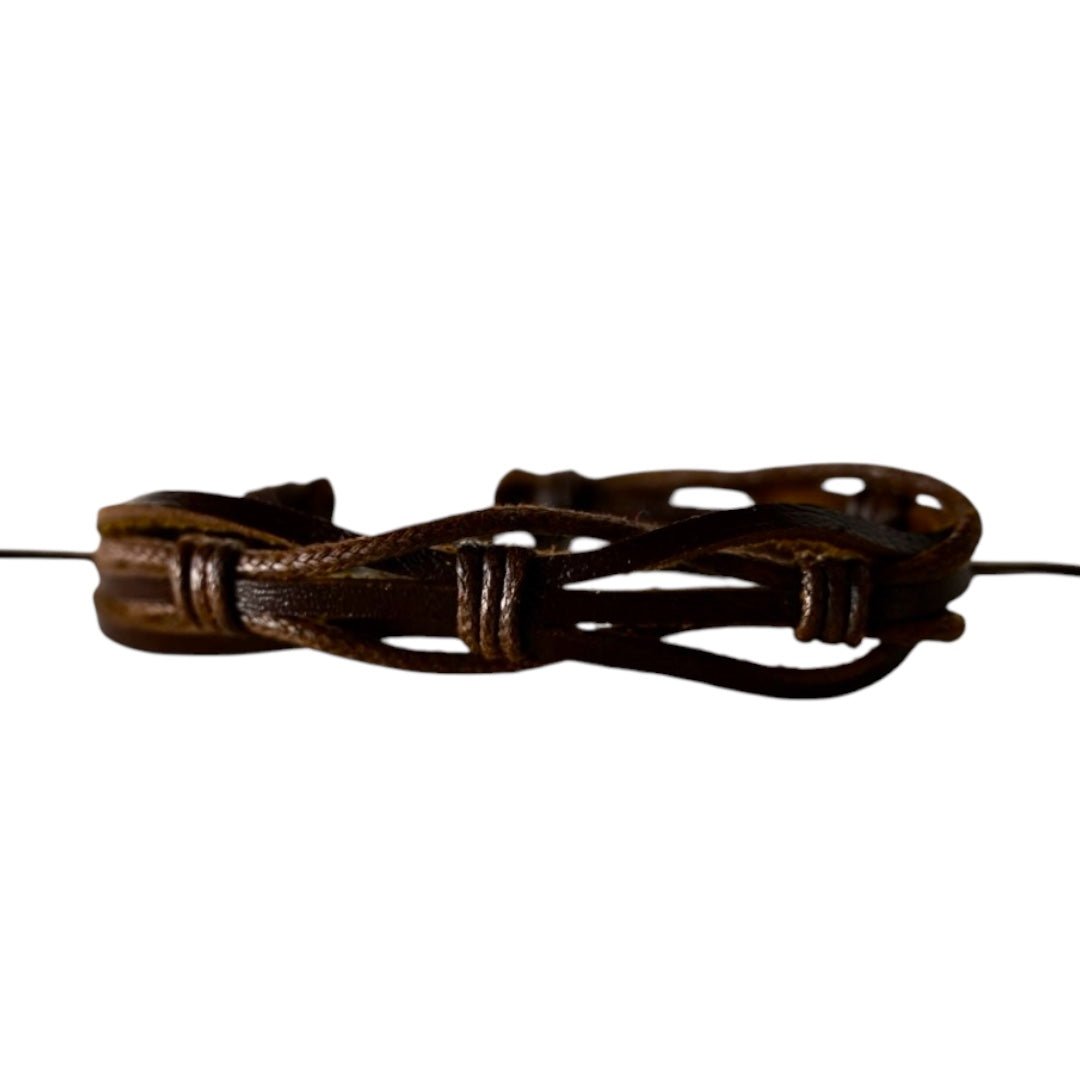Verstellbares dunkelbraunes Lederarmband mit verbundenen Strängen - CrystalScents