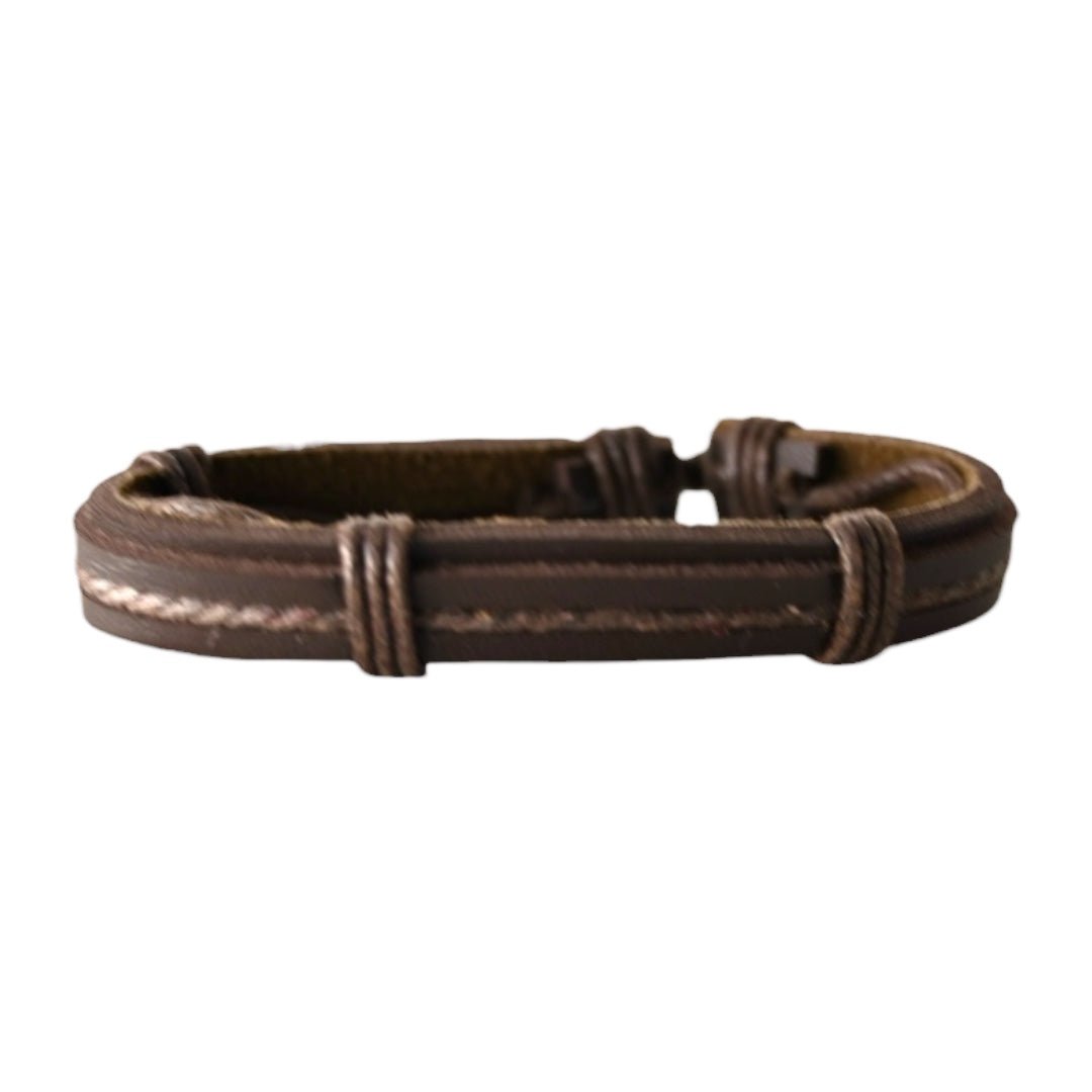 Verstellbares dunkelbraunes Lederarmband mit verbundenen Strängen und Schnüren - CrystalScents