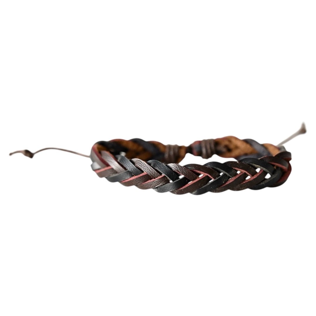 Verstellbares geflochtenes Lederarmband, dunkelbraun - CrystalScents