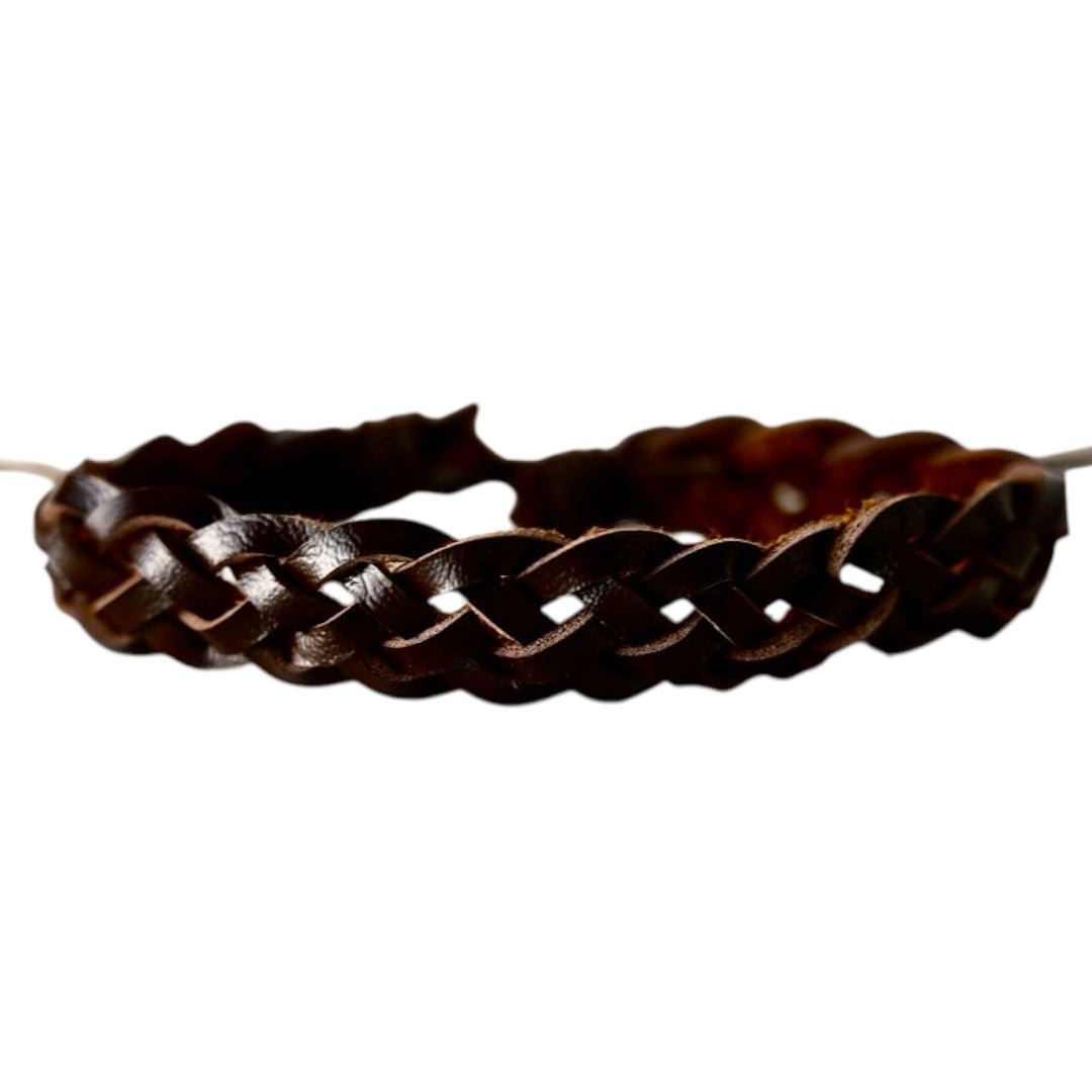 Verstellbares geflochtenes Lederarmband, dunkelbraun - CrystalScents