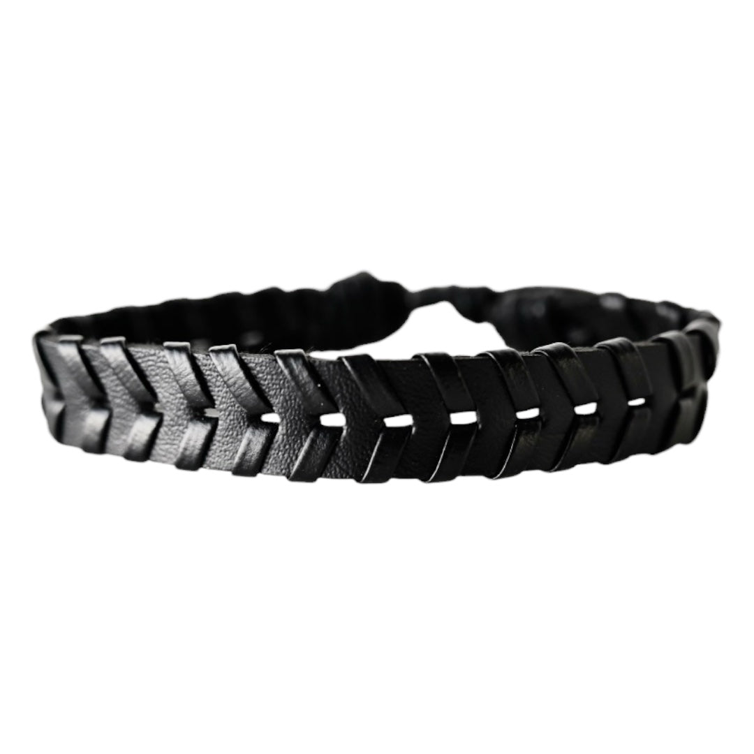 Verstellbares geschnürtes Lederarmband, schwarz - CrystalScents