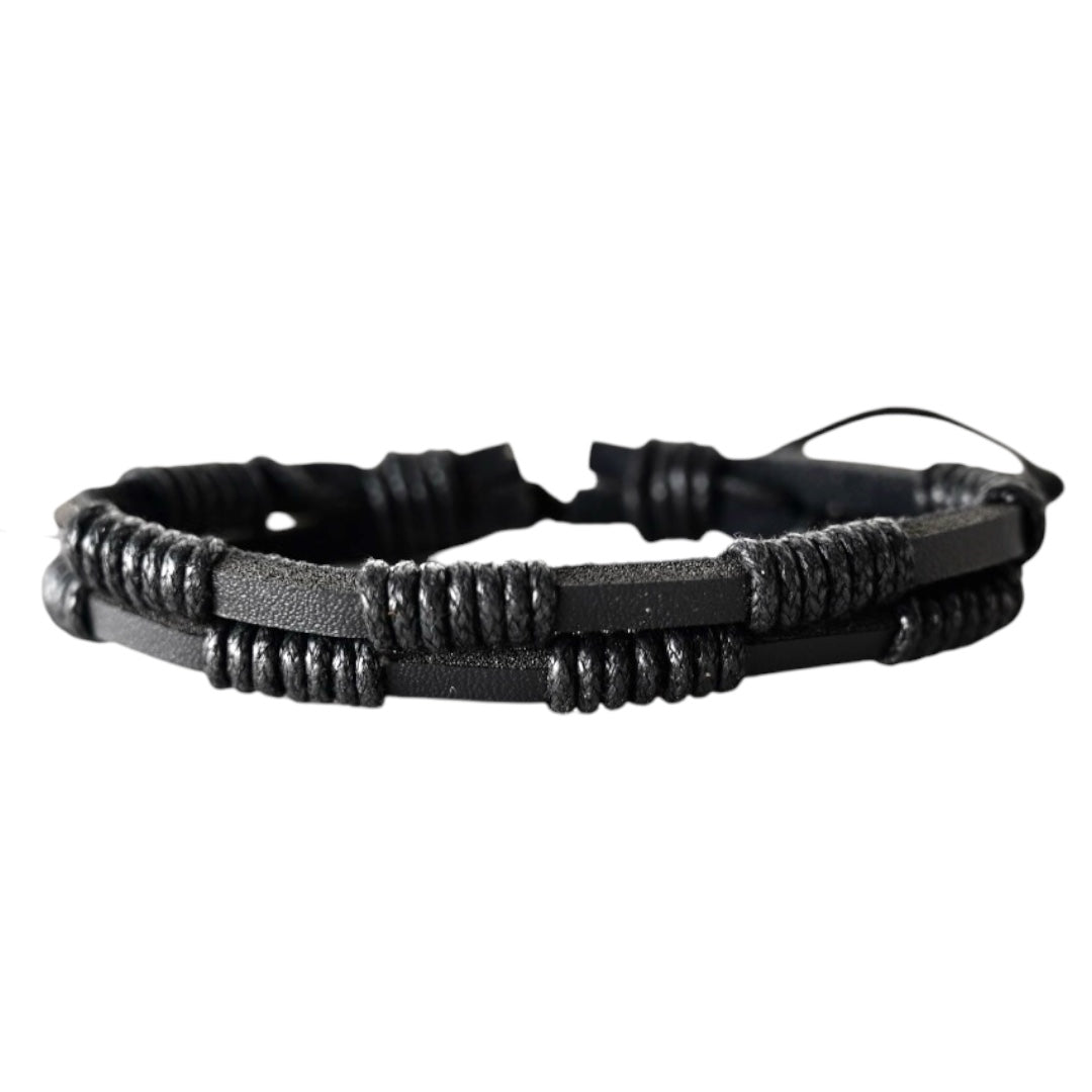 Verstellbares schwarzes Lederarmband, kariert - CrystalScents