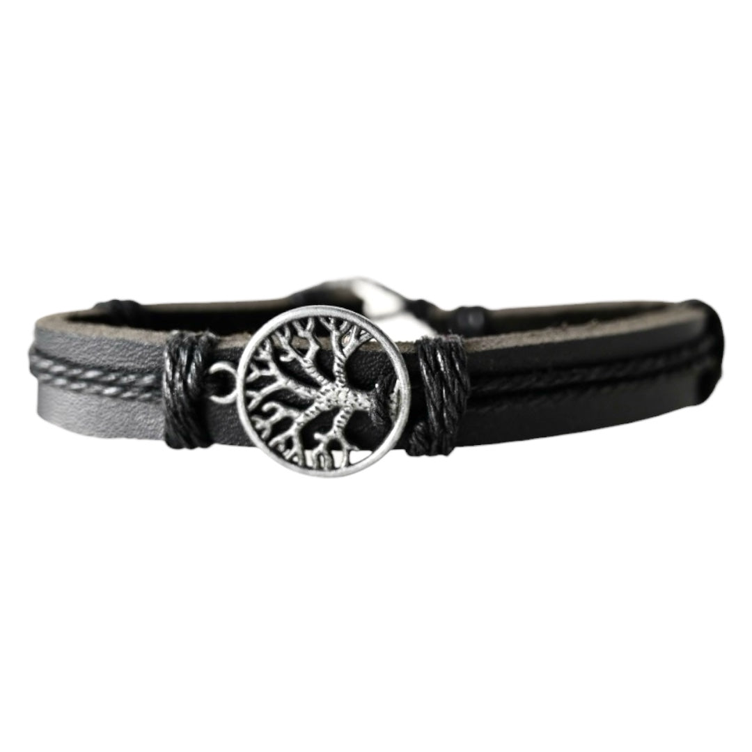 Verstellbares schwarzes Lederarmband mit Baumelement - CrystalScents