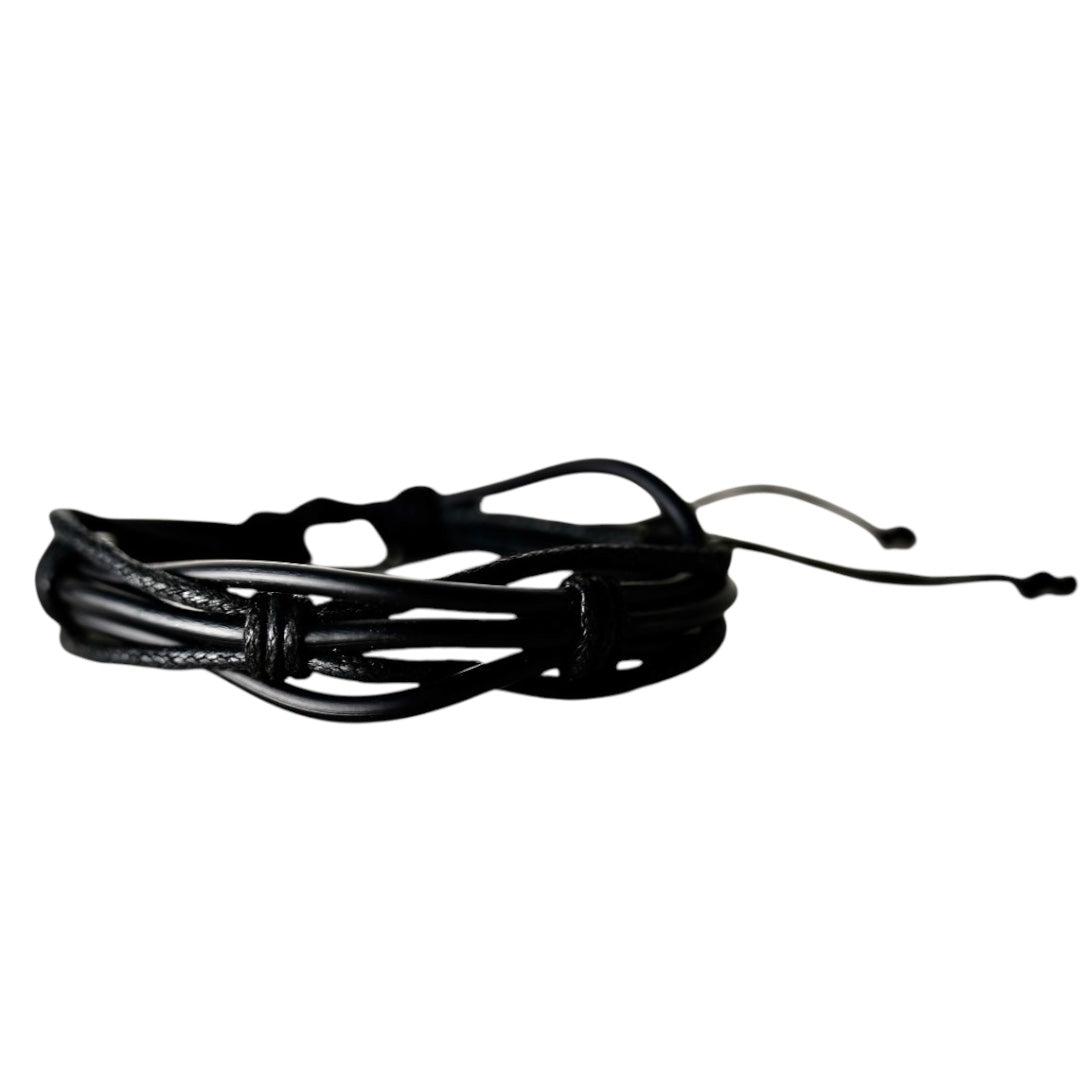 Verstellbares schwarzes Lederarmband mit verbundenen Strängen - CrystalScents