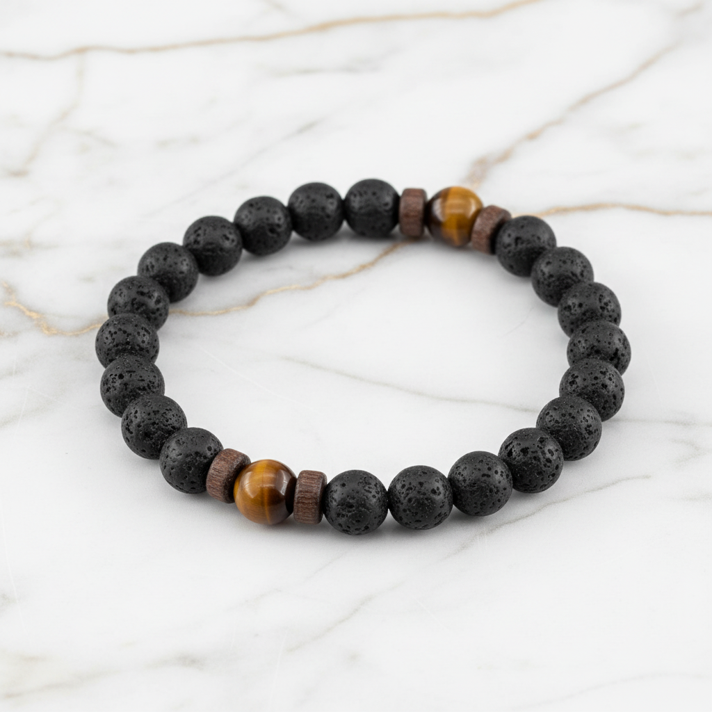 Vulkanstein-Armband mit Tigerauge 5